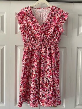 Floral Design Smocked Waist Dress